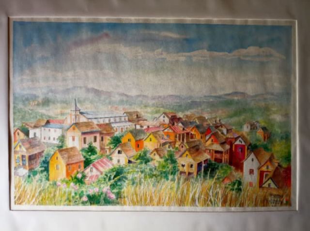 Village d'Ambatomanga fromage Aquarelle sur papier
